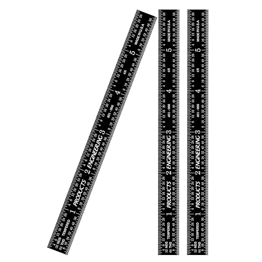 PEC Tools 6-inch Flexible Metal Ruler (3 Pack), High Contrast Machinist Rule, 4R Graduation (1/8", 1/16", 1/32", 1/64"), 6" Stainless Steel Ruler with Black Chrome Finish, Easy to Read, Made in USA