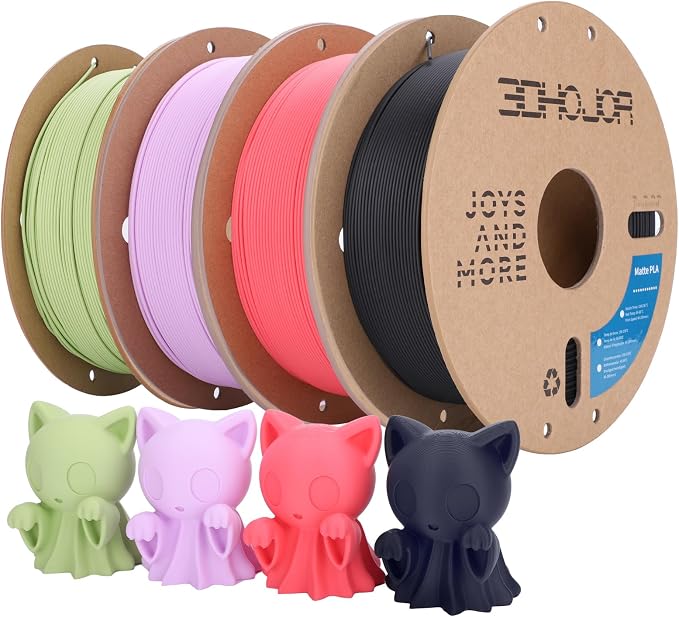 3DHoJor Matte PLA Filament 1.75mm 1kg*4 Bundle Cardboard Spool PLA Filament 1.75 PLA 3D Printing Filament, Print with Most 3D Printers 3D Filament-Strawberry red/Lilac/Matcha Green/Dark Blue