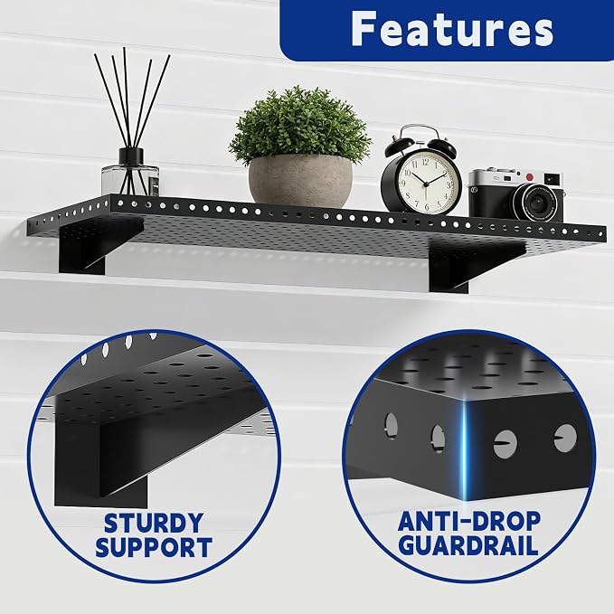Heavy Duty Slatwall Shelf 24x12Inch, Steel Slatwall Accessories Storage Rack for Garage, Retail, Workshop (4, 24x12Inch)