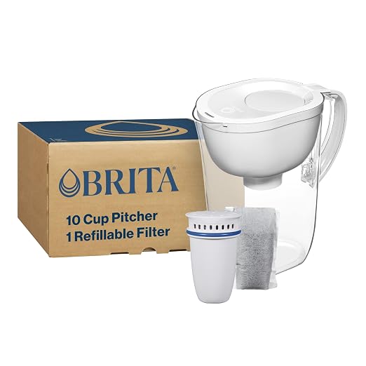 Brita Refillable Water Filtration System with Large 10 Cup Pitcher 1 Shell and 1 Filter, SmartLight Change Indicator, BPA-Free, 80% Less Plastic*, Lasts Two Months, Large, 10-Cup Capacity, White