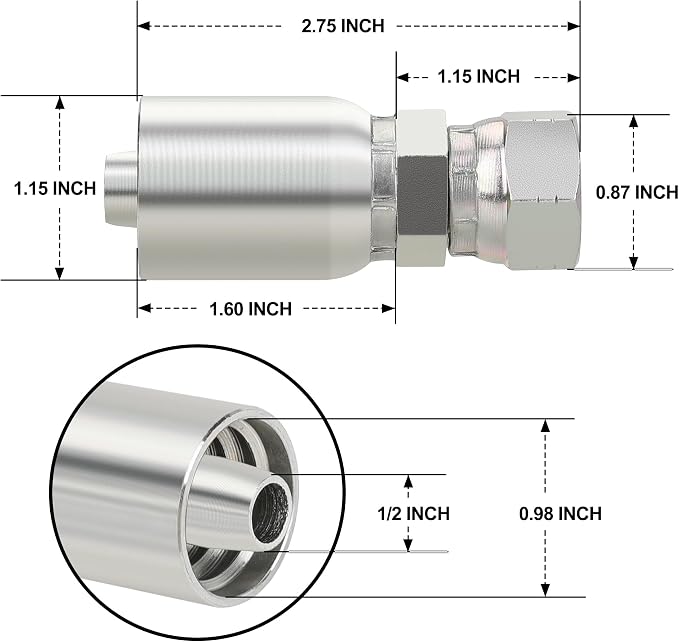 1/2’’ ID Hose x 1/2’’ JIC 37 Degree Flare Swivel Hydraulic Hose Fittings End, 10PCS Set for Single Wire Hydraulic Hose