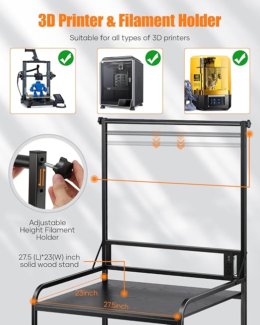 AHOWPD 3D Printer Stand with Filaments Storage - Heavy Duty 3d Printing Table & Filament Organizer, Spools Holder Racks with Adjustable Feet, Stable Shelf Hold Spool PLA, ABS, PETG for Garage Office Workshop