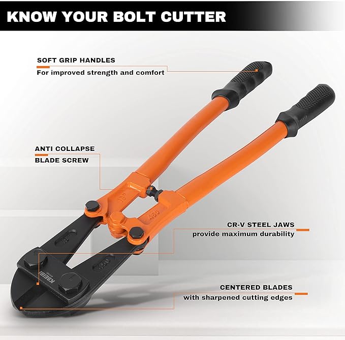 KSEIBI 141570 Heavy-Duty Mini Bolt Cutter 12" for Cutting Fence, Steel Wire, Small Chain, Screws, and Rivet, with Soft Grip Rubber Ergonomic Handle Cutters