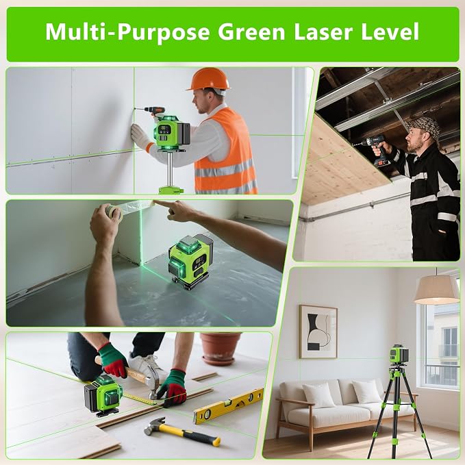 16 Line Laser Level 360 Self Leveling with tripod, 4x360°Professional 4D Green Cross Line laser Level with 2 Batteries & Remote Control, for Tiling Floor Construction and Picture Hanging