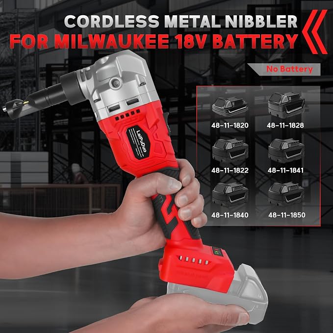 Cordless Metal Nibbler for Milwaukee 18V Battery, Brushless Nibbler Metal Cutter with 3 Speed, Electric Nibbler Steel Cutter for Stainless Steel, Aluminium, 30000RPM, Dusty Bags, 2 Blades(No battery)