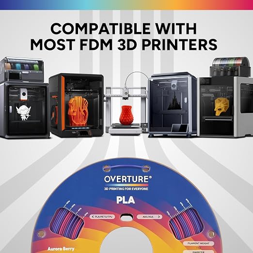 OVERTURE 4KG Bundle Rainbow PLA Filament 1.75mm, Neatly Wound 3D Printer Filament 4 Pack 1kg Spool (2.2lbs), Fit Most FDM 3D Printers (4 Ranbiow Color)
