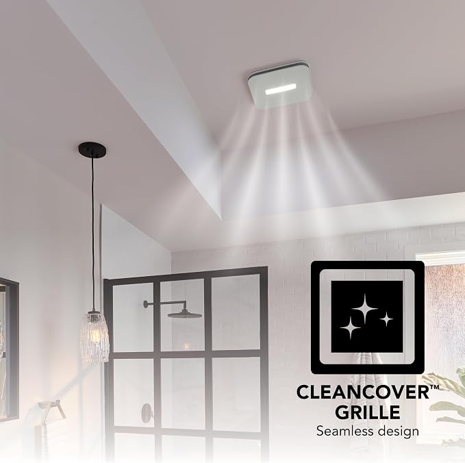 Broan-NuTone AE80LK Ventilation with LED CleanCover and Roomside Installation, ENERGY STAR Certified, 80 CFM, 0.7 Sones, White