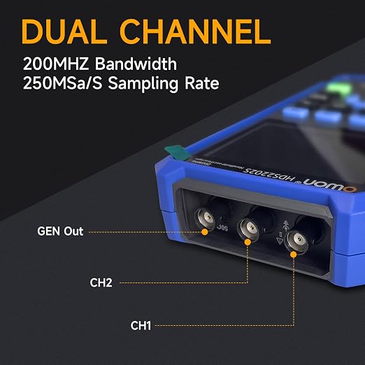 OWON Handheld Oscilloscope Multimeter, 2 Channels, 200MHz Bandwidth, 1GS/s Sampling Rate, 20000 Counts, 3 in 1 Portable Digital Automotive Oscilloscope, Voltage, Current, Capacitor HDS2202S