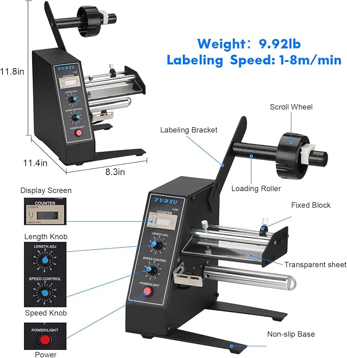 Automatic Label Dispenser,1150D,Automatic Label Separator,Label applicator, 110V,1-8m/min, Auto Counting Portable Label Applicator for Various Bottles Label Sizes