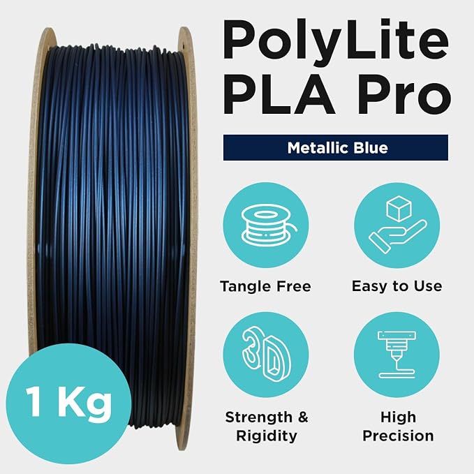 Polymaker PLA PRO Filament 1.75mm 1kg, Tough & High Rigidity Metallic Blue 3D Printing Filament, PolyLite PLA PRO High Speed, Print with Most 3D Printers