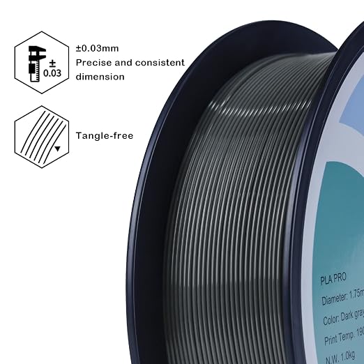 ZIRO PLA Filament 1.75mm, 3D Printer Filament, PLA PRO Basic Color Series 1.75MM 1KG(2.2lbs) Spool, Dimensional Accuracy +/- 0.03mm, Dark Gray