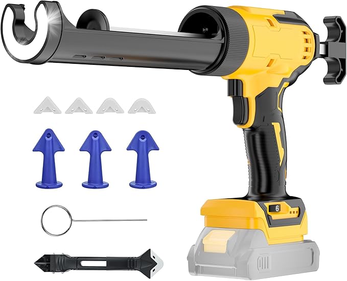 Cordless Caulking Gun Compatible With DeWalt 20V Max Battery(NO Battery) | 10 Oz Electric Caulking Gun with Anti-Drip,Auto Retract,LED Light,6 Speed for Filling, Sealing, Repair
