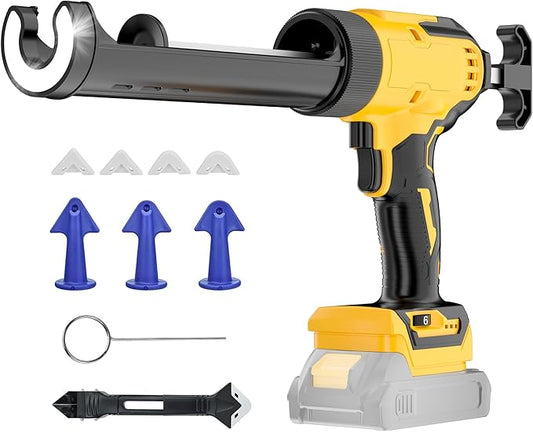 Cordless Caulking Gun Compatible With DeWalt 20V Max Battery(NO Battery) | 10 Oz Electric Caulking Gun with Anti-Drip,Auto Retract,LED Light,6 Speed for Filling, Sealing, Repair