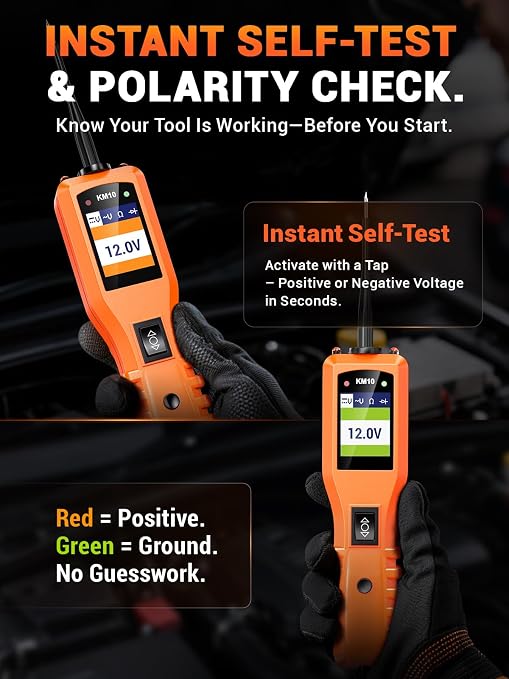 KZYEE KM10 Power Circuit Probe Tester with Live Waveform Display & Component Activation, 12V–24V Automotive Electrical Tester for Short Finding, Wire Tracing & Circuit Diagnostics, 40FT Reach
