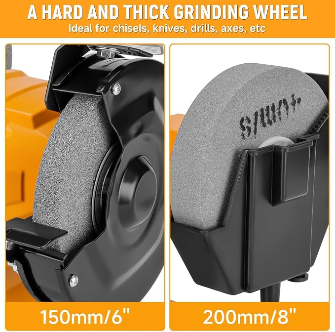 Hoteche 6-Inch/8-Inch Dual-Size Bench Grinder - 2.1-Amp Heavy Duty Dry/Wet Sharpening System for Metal, Wood, Tools, Knives, Chisels & DIY Projects
