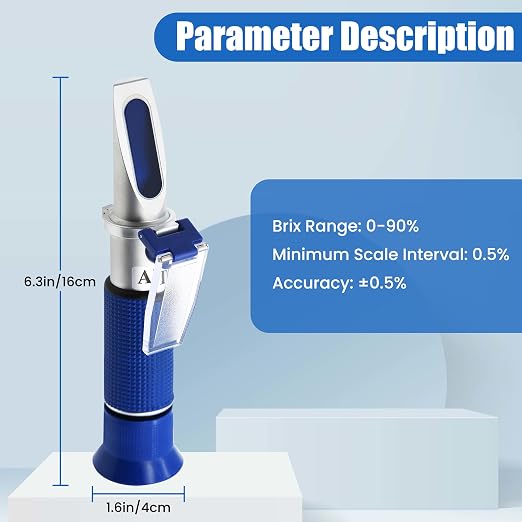 0-90% Brix Refractometer Test Sugar Content in Food Handheld Refractometer with ATC Sugar Refractometer for Cutting Fluid, Fruit, Canned Food (Made of Copper Not Cheap Aluminum)