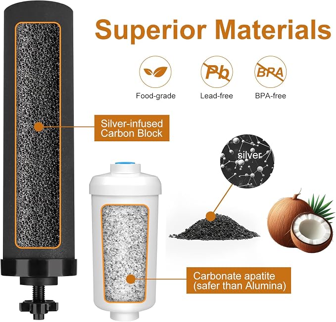 Water Filter Replacement for Berkey®, 2 Black Carbon Filters and 2 Fluoride Filters Compatible with Berkey® Gravity Water Filter System