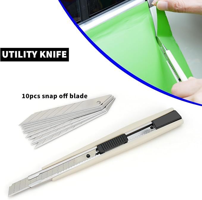 Umaki Vehicle Vinyl Wrap Tool Kit, Window Tint Application Kit, Car Window Film Install Kit, with Window Squeegee, Plastic Squeegee, Edge Wrap Squeegee, Retratable Knife & 9mm Blades, Razor Cutter