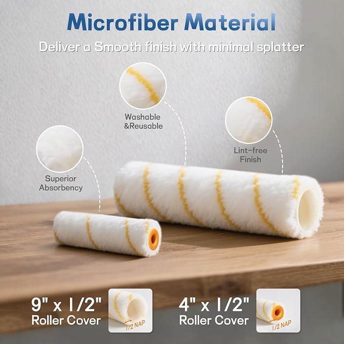 29 PCS Paint Roller Kit-Rocfinity Paint Roller with 4ft Extension Pole,Microfiber Paint Rollers 9 inch 4inch,Pro House Painting Supplies with Adhesive Tape, Non-Slip Tray for Painting Walls & Ceilings