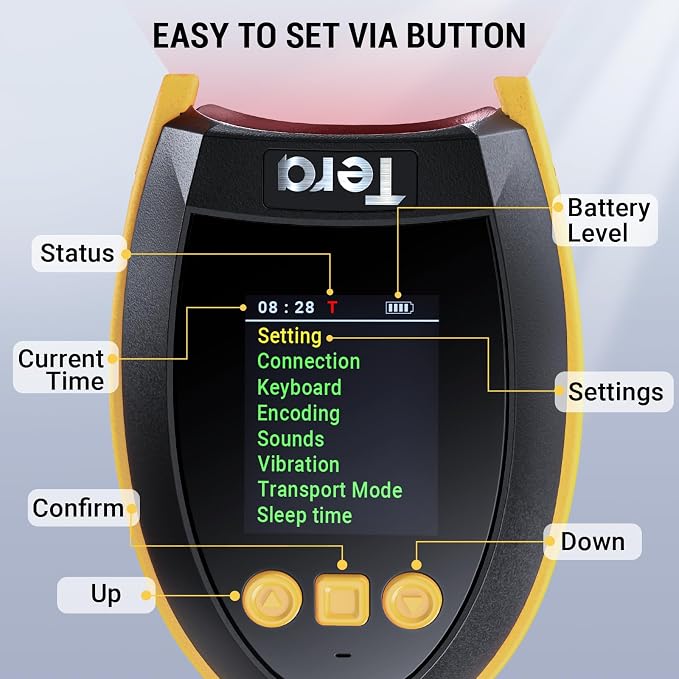 Tera Barcode Scanner Wireless 2D with Stand: Pro Version Digital Setting Screen Keypad Works with Bluetooth 2.4G Wireless USB Wired Extra Fast Scanning Speed Handheld Bar Code Reader HW0009-Z Yellow