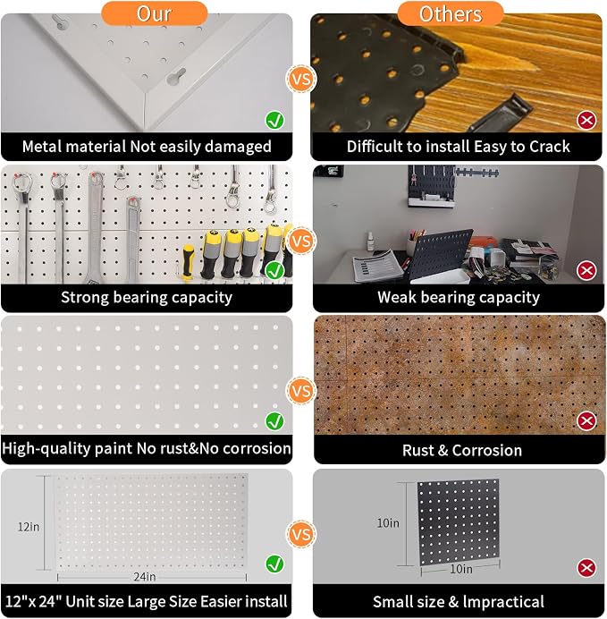 FRAYSCENT Peg Board for Wall 48x24 inch with 63 Pcs Hooks Accessories, Garage Storage Pegboard Wall Organizer, Metal Pegboard Panels with Hooks, Modular Mounted Control Peg Board Tool Organization