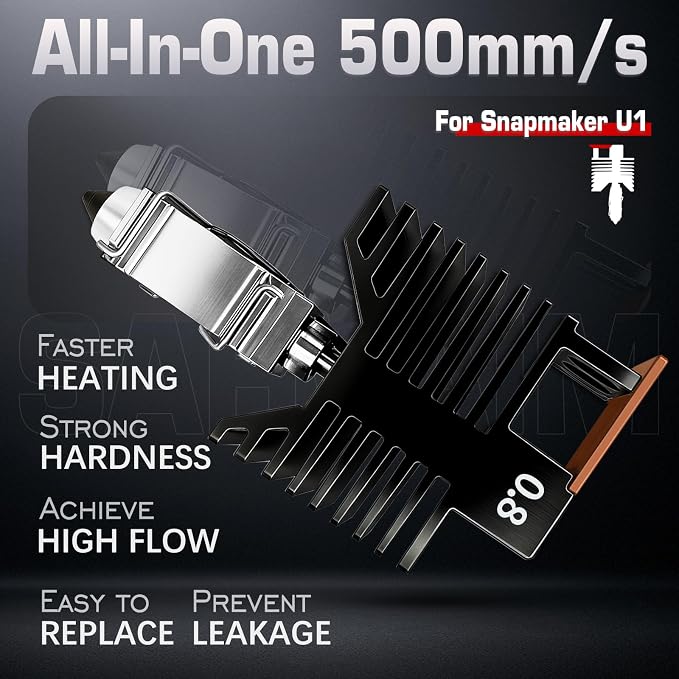 4Pcs for Snapmaker U1 Hotend with 0.8MM U1 Hardened Steel Nozzle, 24V 48W Fast Heating Ceramic Hot End, Leak-Proof Integrated Design, Replacement Hotend for Sanpmaker U1 3D Printer Parts