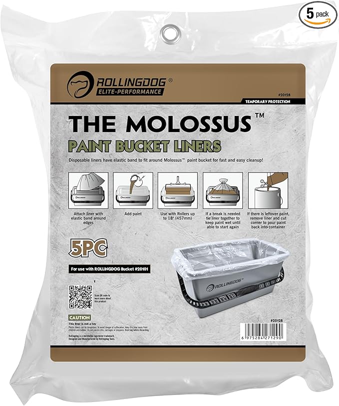 ROLLINGDOG Exclusive Paint Bucket Liners - for Use with ROLLINGDOG 18 Inch Paint Roller Kit (Pack of 5)