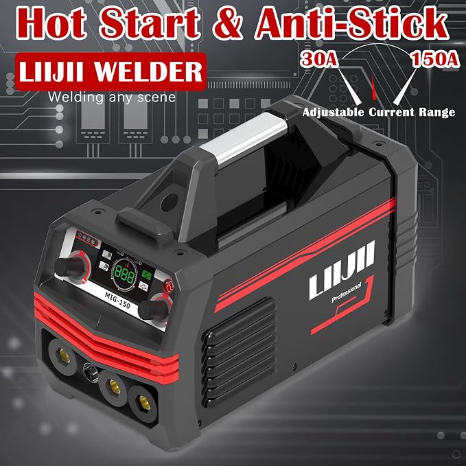 150A MIG Welder 3-in-1 Welding Machine, MIG/Lift TIG/Stick Welder Machine 110V, Portable Gasless Flux Core Welder IGBT Inverter Welder with LED Digital Display