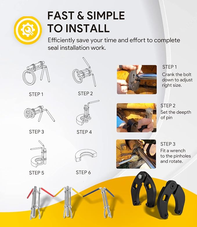5 Pack Hydraulic Seal Installation Tools & 1266 Adjustable Gland Nut Wrench & 7463 Small Universal Gland Wrench, Hydraulic Cylinder Spanner Wrench Piston Repair Seal Kit, Farm & Construction Equipment