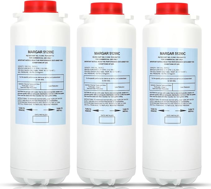3PC 51299C Filter Replacement Compatible with Elkay EWF172 Filter Kit, Replacement for EWF3000 ERF750（1500 Gallons, No Chip）