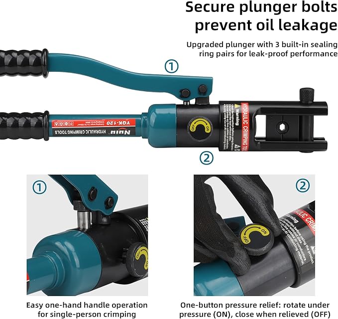 YQK-120 Hydraulic Crimping Tool 8T, Wire Crimper for Battery Cable Terminals 10-120mm²(8 AWG to 4/0 AWG) with 8PCS Hex Dies, 16mm Stroke,180°Swivel Head - Professional Electrician Crimper(Blue)