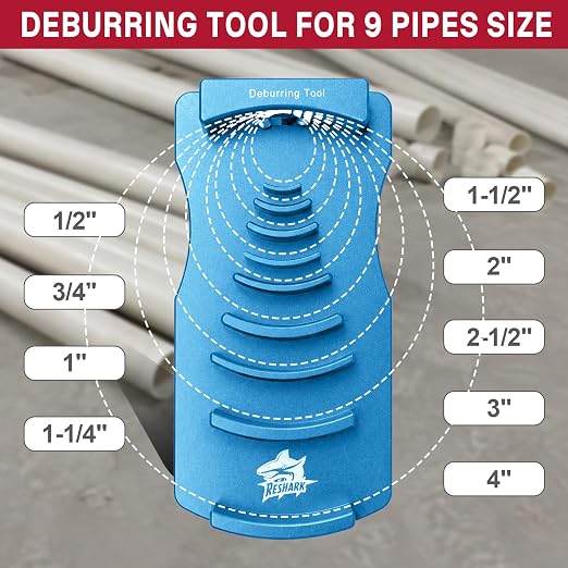 9-in-1 Inner-Outer PVC Pipe Deburring Tool Kit, Adjustable Chamfers PVC Chamfer Tool for 9 Sizes: 0.5 Inch to 4 Inch Plastic Pipes, Professional Effective PVC Pipe Reamer for SCH40 PVC.(Blue)
