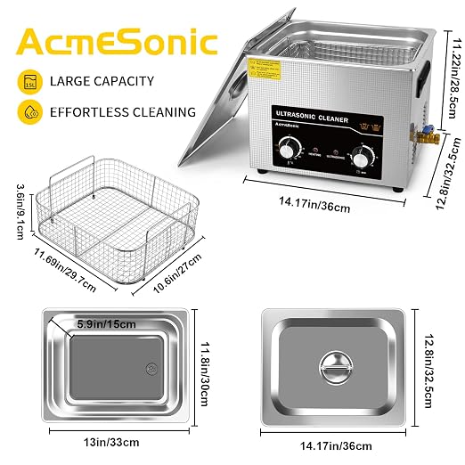 Commercial Ultrasonic Cleaner,15L with Knob, Heater Timer 6 Transducers 450W+360W 40kHz for Carburetor Bike Chain Brass Instrument Jewelry Denture Professional