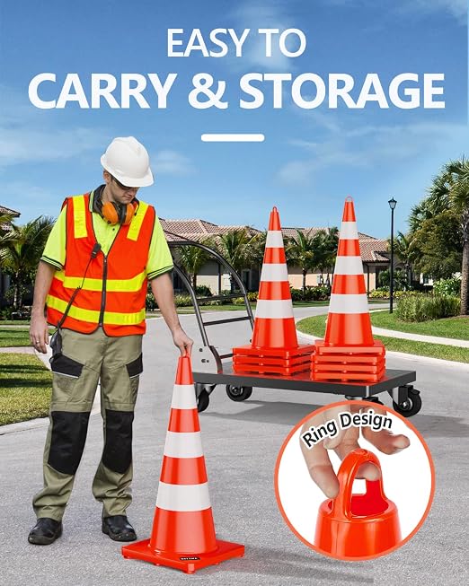 BATTIFE Traffic Safety Cones 36 Inch with Handheld, Orange Cones with Reflective Collar, Cones for Parking Lot, Sport & Driving Training, Road Safety, Construction Events (6 Cones)