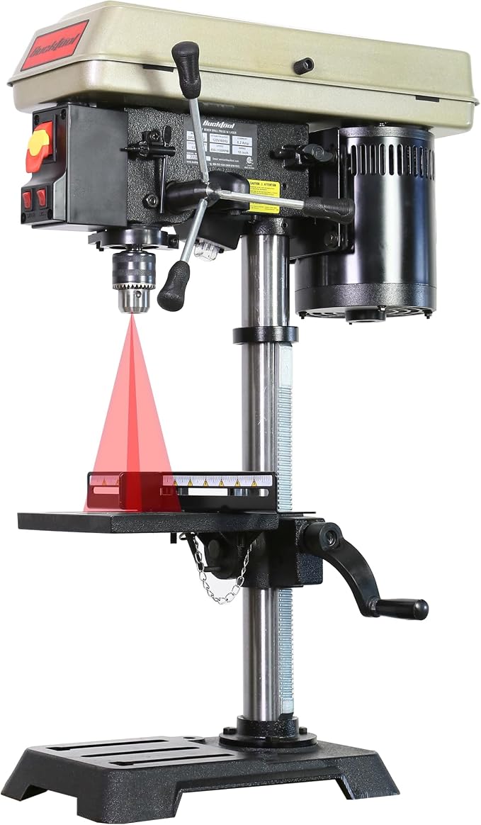 BUCKTOOL 10-Inch Drill Press 6.2 Amp 3/4 HP Bench Drill Press 5-Speed Benchtop Drilling Machine with LED Work Light