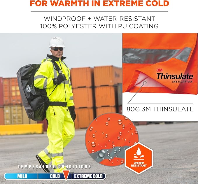 Ergodyne GloWear 8925 ANSI High Visibility Orange Reflective Thermal Safety Pants, 5XL