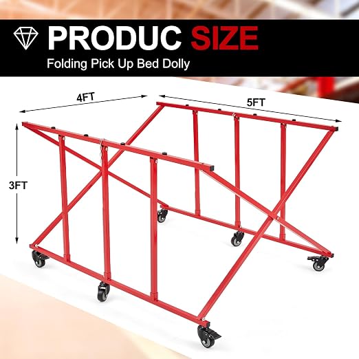 Aurelema Large Folding Pick up Bed Dolly Truck Bed Stand Auto Body Dolly Auto Body Truck Bed Cart that Holds up to 800 Lbs Red Automotive Body Cart Pick up Bed Stand Truck Bed Lifter