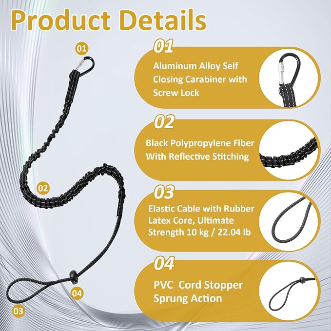 Tool Lanyard 20 Pack, Retractable Tool Tether with Aluminum Screw Lock Carabiner and Adjustable Loop End, Heavy Duty Safety Fall Protection Tool Leash for Construction Scaffolding Roofing