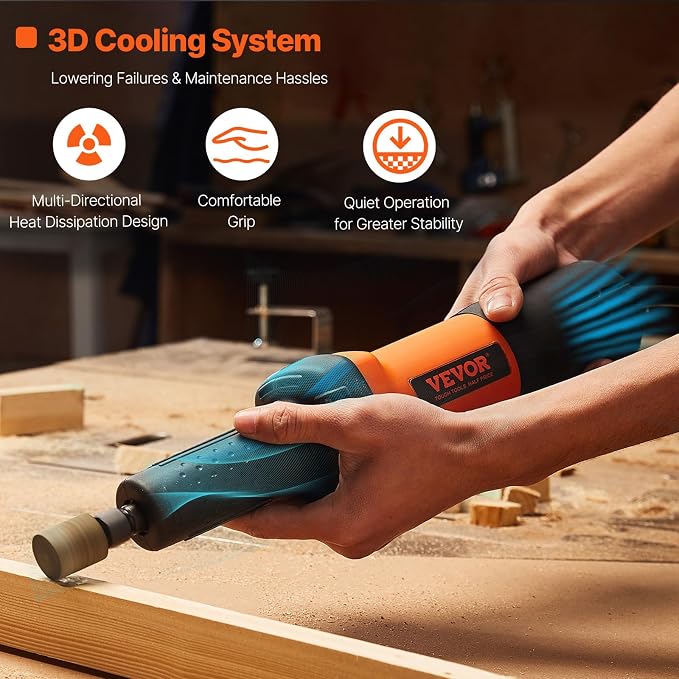 VEVOR Die Grinder, 1/4", Heavy-Duty Electric, Adjustable Speed (10000-28000RPM), Ergonomic Grip for Polishing, Cutting, Rust Removal, Grinding, Welding Repair, with 1/4" & 1/8" Collets