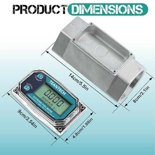 1 Pack 2in Digital Turbine Fuel Flow Meter, High Accuracy Diesel Flow Meter with NPT Counter, Digital LCD with 5 Units, Auto Shut Off, for Gasoline/Kerosene/Water