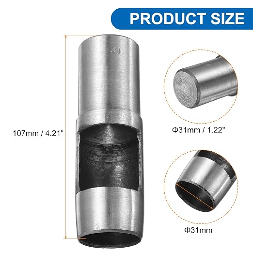 HARFINGTON Leather Round Hole Punch, 31mm Hollow Hole Puncher Cutter Carbon Steel Circle Hole Punching Cutting Tool for Belt/DIY Leather Craft