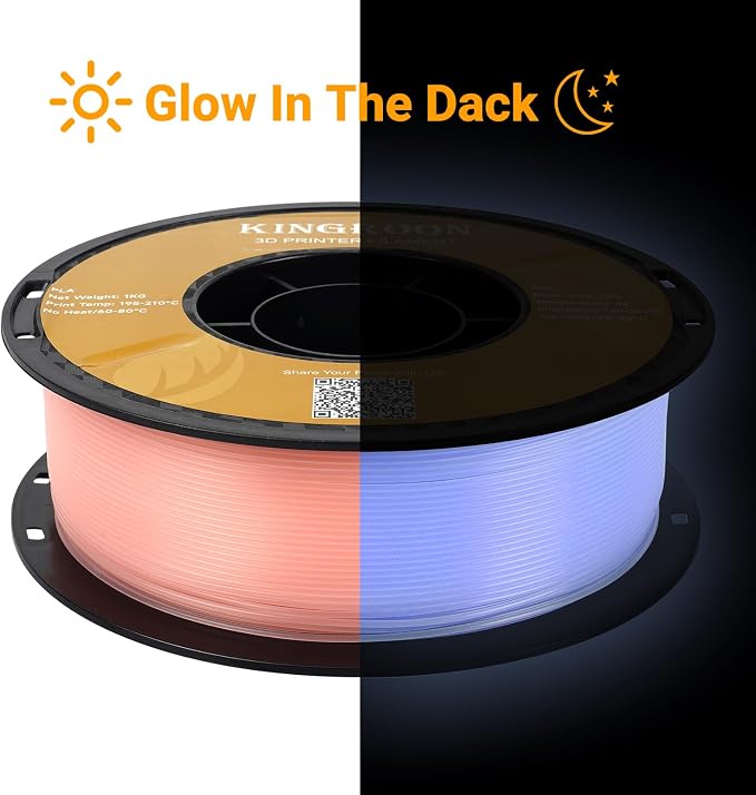 Kingroon Glow in Dark 1.75mm PLA Filament, Fit Most FDM 3D Printers, Dimensional Accuracy +/- 0.03 mm, 1kg Spool(2.2lbs), Luminous PLA 3D Printer Filament - Pink
