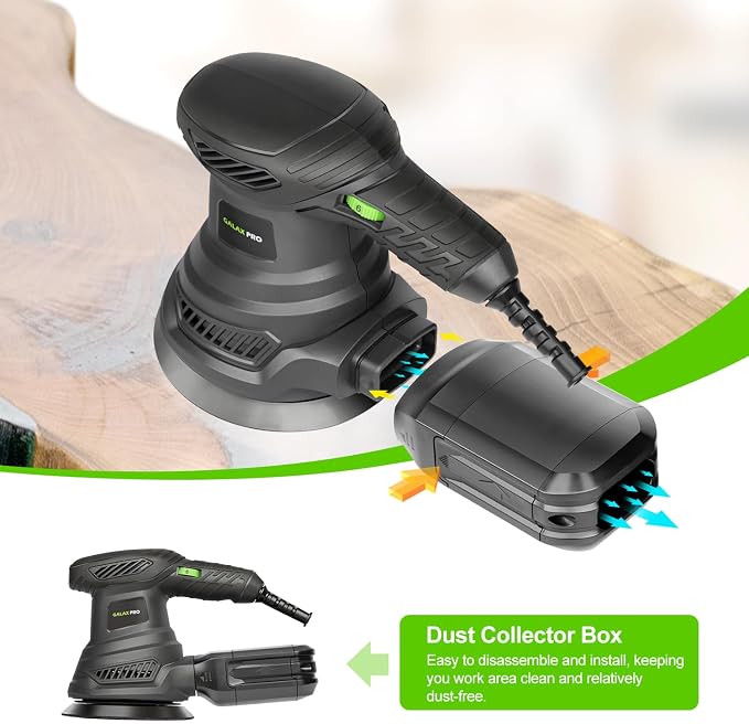 GALAX PRO 2.5A Rotary Orbital Sander, 300W Electric Orbital Sander with 6 Various Speeds 6000-13000RPM,4.9-Inch with 20PCS Sandpapers,1 dust canister,Fit for Woodworking, Sanding, Polishing