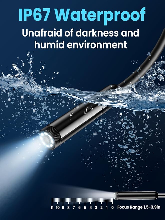 Endoscope Camera with Light, 4.3" IPS Screen 1080P Borescope with 8 LED Lights, 16.5 FT Semi-Rigid Cable Snake Camera, IP67 Waterproof Sewer Inspection Men Tool Single Lens