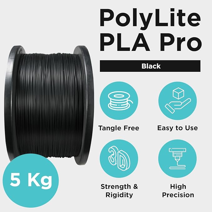 Polymaker PLA PRO Filament 1.75mm 5kg, Tough & High Rigidity Black 3D Printing Filament, PolyLite PLA PRO High Speed, Print with Most 3D Printers