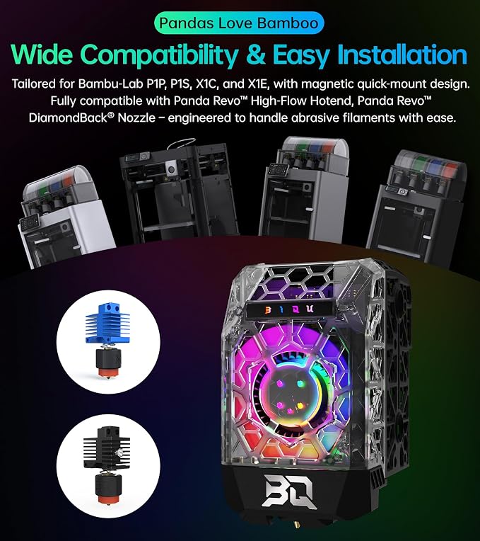 BIQU Panda Jet Pack V2 Transparent for Bambu-Lab P1S P1P X1C X1E 3D Printers, Cooling Fan Duct, H2D Style Lighting Printer Status Indicator, Web Control, Compatible with Stock Extruder and Panda Revo