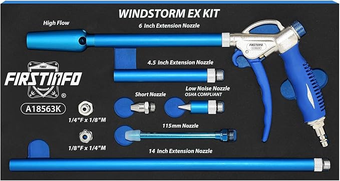 FIRSTINFO A18563KUS Windstorm EX (2X Flow) High Performance Air Blow Gun Master Kit, 9-Piece