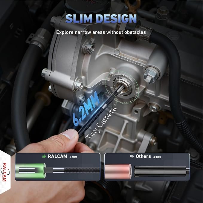 4-Way 360° Articulating Borescope 6.2mm + Endoscope Camera Compatible with iPhone & Android for Engine, Pipe & HVAC Inspection