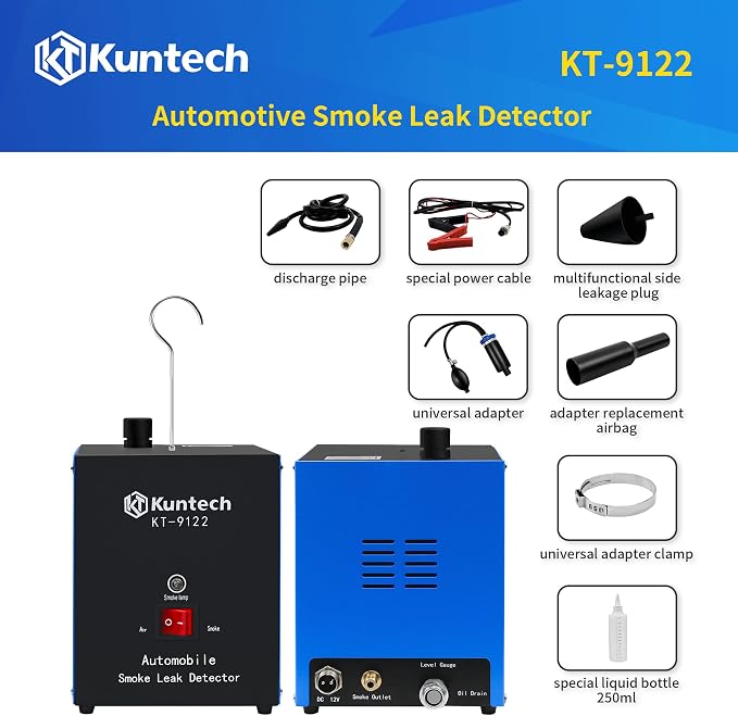 Kuntech Automotive Smoke Machine Built-in Air Pump, 12V DC Smoke Leak Detector for Pipe System, Fuel Leakage, Leakage Diagnostic Tester for All Cars