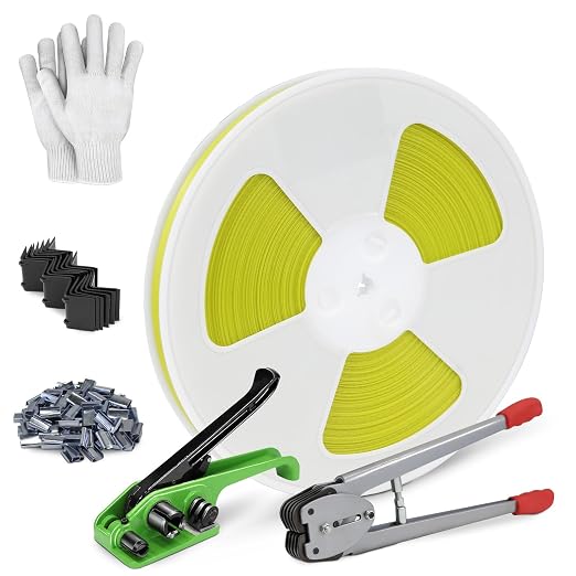 Heavy Duty Banding Strapping kit Contain 1/2" x3200" Polypropylene Packaging Straps & 100 Metal Seals 20 Plastic Edge Protectors Tensioner with Cutter Sealer Tool Glove